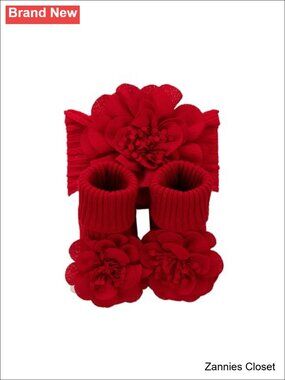 🎄 Cotton Baby Girls Knitted Bows Turban Hat & Socks Set Cute Infant Beanie